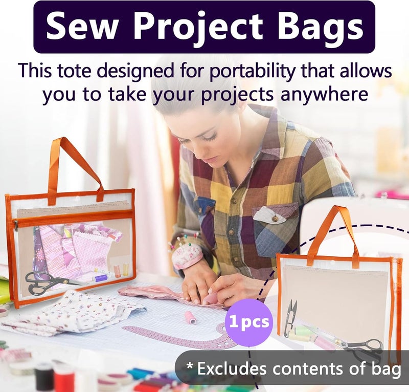 chaseroad Portable Project Bags for Quilting Knitting, Stitching and Embroidery Projects Storage, Sew Project Bag with Zipper and Double Pockets, Transparent Mesh Sewing Project Bag for Crafter - Image 2
